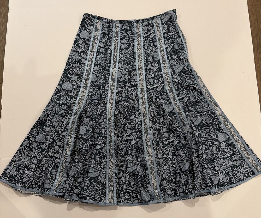 Peruvian Connection Blue Botanical Print Pima Cotton Ruffle Skirt size 4 EUC